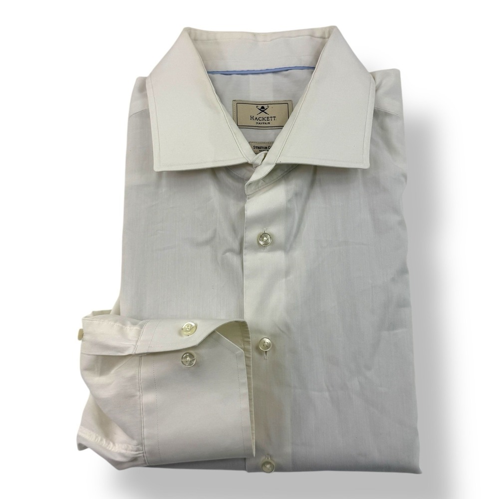 Hackett Mayfair Long Sleeve Stretch Button Up Shirt White Men's Size 17/43